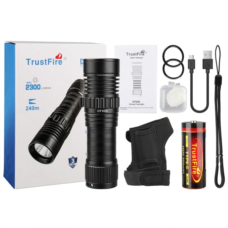 Trustfire DF006 Dive Light 2300LM/100M/3 Mode with Scuba Flashlight Holder