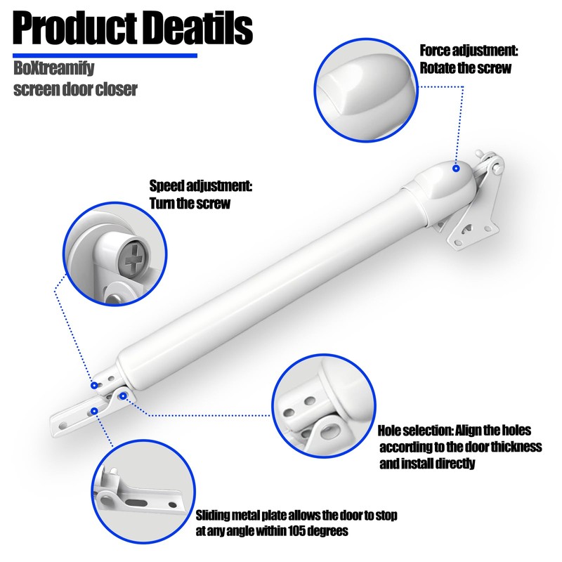BoXtreamify Storm Door Closer&Screen Door Closer Kit, Equipped with Touch&Hold