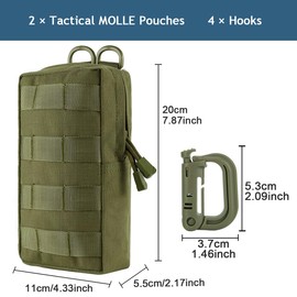 MUCHER 2 Pack Molle Bag Tactical Waist Bags EDC Utility Bum Bag Waist Bag with 4 Hooks Backpack Additional Pockets for Outdoor Hiking Hunting Camping Training, Army Green, School bag set