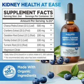 HOLLEGEND Kidney Cleanse Detox & Repair Liquid Drops, Kidney Support Supplement Enhanced with Chanca Piedra, Cranberry, Dandelion, Parsley, Turmeric Root, Magnesium Citrate, 2 Fl Oz