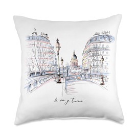 Beautiful Paris sketch with French la vie je t'aime Paris Throw Pillow