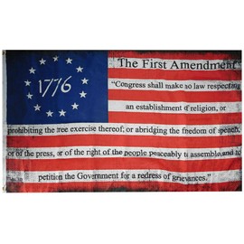 1776 Bill Of Rights First Amendment Betsy Ross Distressed 100D 3x5 Flag Banner