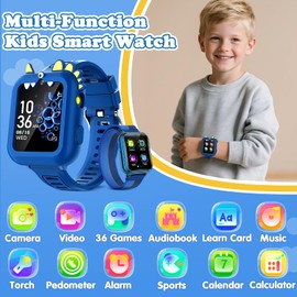Kids Smart Watch Boys Gift Age 3-12 with 39 Games Alarm Clock Camera Video Music Player Pedometer Flashlight 12/24 hr HD Touch Screen Kids Watch Birthday Boys Gift Toys for 4 5 6 7 8 9 10 Years Olds
