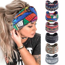 Pack of 6 Headbands for Women Wide Knotted Turban Bandana Boho Headscarves Wraps Yoga Hair Bands Fabric Elastic Headband Sports Running Headscarves (Africa Hairband)
