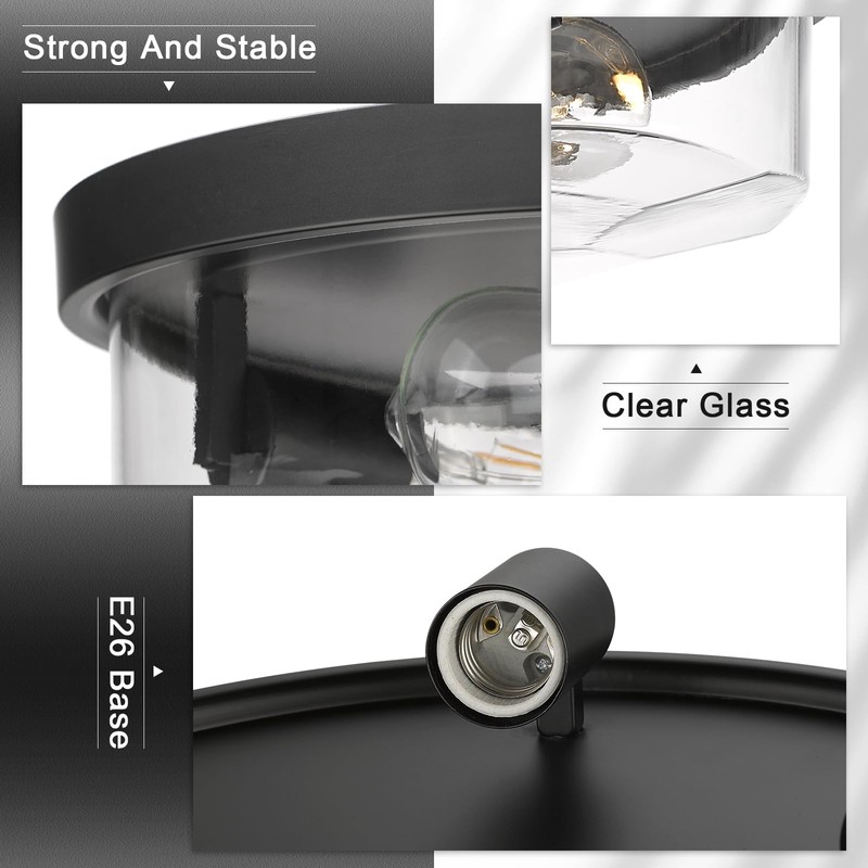 Luminzone Flush Mount Ceiling Light with Clear Glass Shade, 3-Light