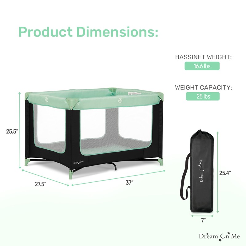 Dream On Me Zodiak Portable Playard in Mint, Lightweight, Packable