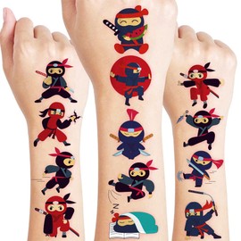 60 PCS Martial Arts Warriors Pre-Cut Temporary Tattoos for Kids | Super Cute Themed Birthday Party Favors, Supplies, Decorations, Fake Tattoo Stickers, School Rewards Prizes & Gifts Boys & Girls