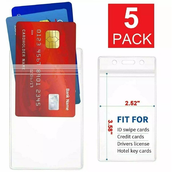Mifflin 5PCS Vertical Clear Plastic ID Card Badge Holder Waterproof