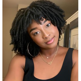 Dreadlock Wig For Black Women And Men Short Afro Twist Faux Locs Braided Wigs Glueless Synthetic Afro Curly Wigs (#1B, 12 Inch)