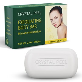 Exfoliating Bar Soap for Men & Women, Crystal Peel Luxury Microdermabrasion Hydrating & Exfoliating Body Soap Bar Solid Magnesium Mineral Scrub for Buffing Away Dirt & Oil Smooths Skin, Lemongrass 8oz