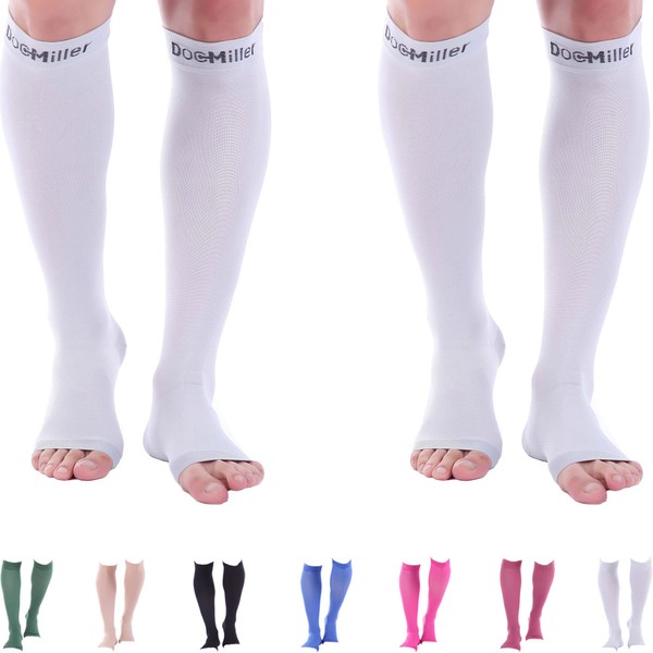 Doc Miller Toeless Compression Socks Women and Men 2 Pair - 20-30mmHg - Open Toe Compression Socks Women for Shin Splints Varicose Veins Leg Cramps Recovery - Support Circulation - Grey Medium Size