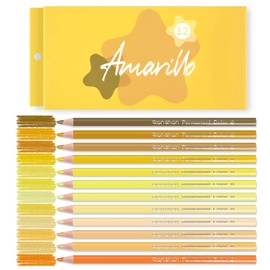 qianshan 12 Yellow Colored Pencils Oil Based Pre-sharpened Wooden Colored Pencil Set for Adults Coloring Books Drawing Sketching Art Supplies, No Duplicates