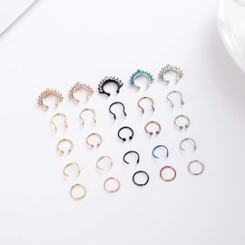 YOVORO 25Pcs Stainless Steel Fake Nose Ring Hoop for Men Women Faux Lip Ear Septum Ring Non-Pierced Body Jewelry ED