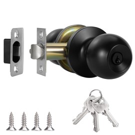 Door Knob with Lock and Key Entrance Door Knobs Stainless Steel Door Knob Rotating Ball Knob for Bedroom Office Workplace Black