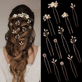 12 Pieces Gold Hair Pins Bridal Headpiece Pearl Wedding Hair Styling Pins Hairpieces Accessories for Brides Bridesmaids