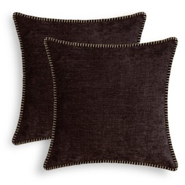CaliTime Throw Pillow Covers Decorative 20 X 20 Inches Pack of 2 Cotton Thread Stitching Edges Solid Dyed Soft Chenille Cushion Cases for Couch Sofa Bed Living Room Farmhouse Coffee