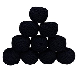 KGS Crochet Thread Cotton Yarn Balls | 10 Balls | 10 Grams Each Ball | Total 100 Grams of Pearl Cotton Thread for Crocheting, Hardanger, Cross Stitch, Needlepoint Hand Embroidery (Black)