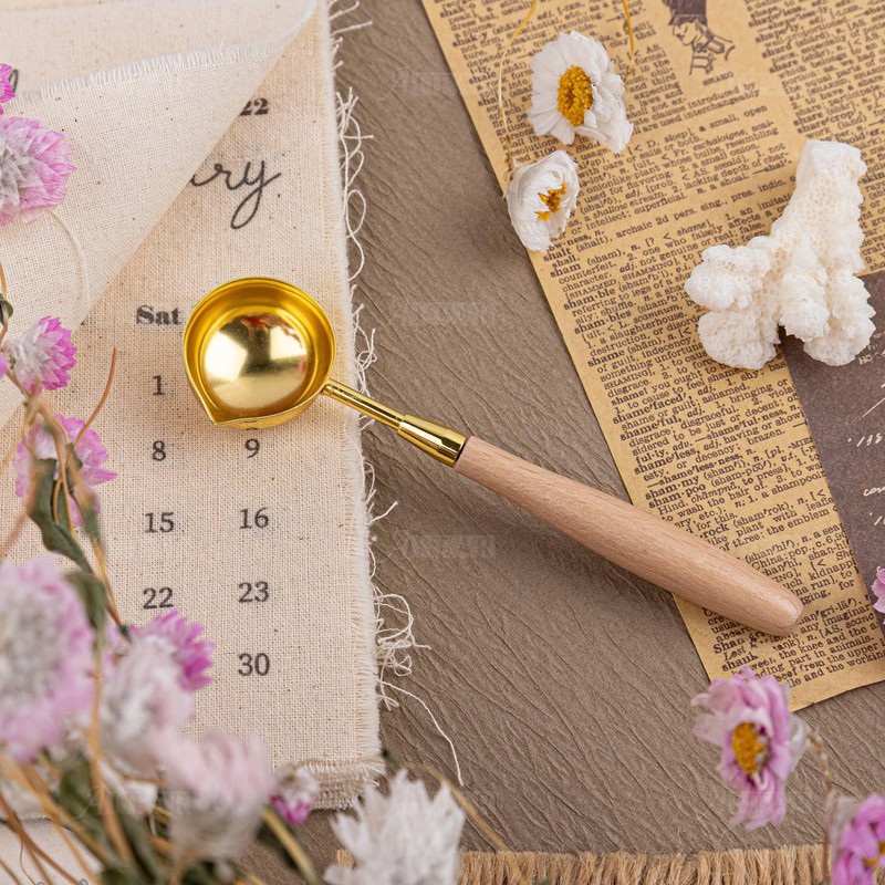 AUEAR, Wooden Handle Copper Wax Sealing Stamp Melting Spoon Seal