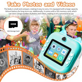 Instant Print Camera for Kids, Christmas Birthday Gifts for Girls Boys, Selfie Digital Camera with 1080P Videos, Portable Camera Toy for 3 4 5 6 7 8 9 10 Years Old boy with Print Paper & 32G Card