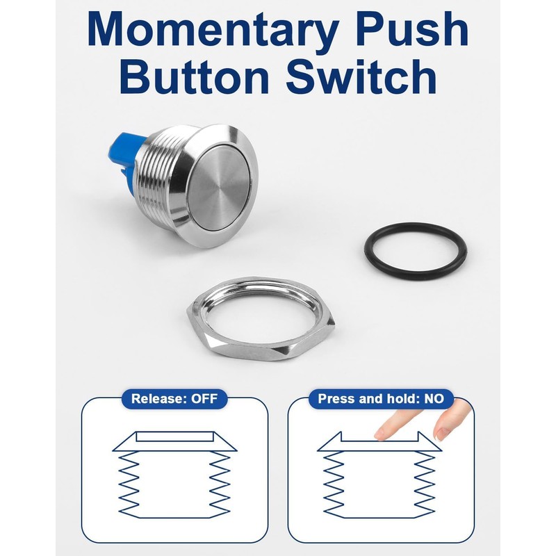 3 pieces 19 mm stainless steel flat head button, IP65