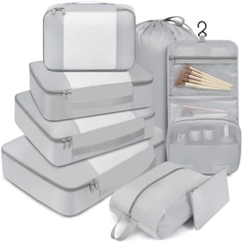 BAGAIL 8 Set Packing Cubes Various Sizes Packing Organizer for Travel Accessories Luggage Carry On Suitcase-Light Grey