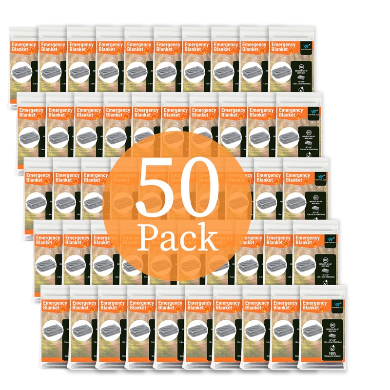 Winterlace Emergency Blankets 50-Pack (52” x 82”) Thermal Mylar Survival
