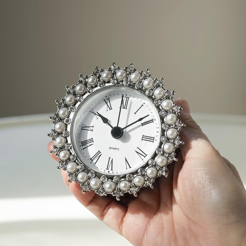 NIKKY HOME Small Table Clock with Faux Pearls Battery Operated
