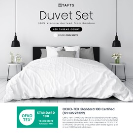 Tafts Duvet Cover Full Size, 3 Piece Set, Pure 100% Viscose Derived from Bamboo, Luxuriously Soft, Silky Smooth and Cooling, 2 Pillowcases (Full, Cool White)