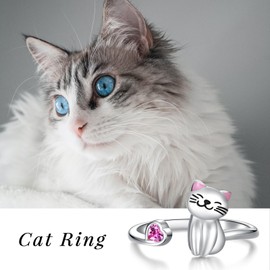 Cute Cat Ring Sterling Silver: 925 Adjustable Cute Kitty Animal Jewelry Gift for Women Cats Lover