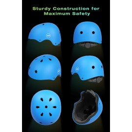 XJD Kids Skateboard Helmet Protective Gear Set Knee Pads Elbow Pads Wrist Guards and Adjustable Bike Helmets for BMX Scooter Skateboard Cycling Roller Skating Age 2-13 years old Boys Girls (Blue, M)