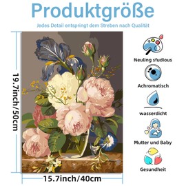 Daisen Art Paint by Numbers Adults DIY Hand-Painted Oil Painting Kit for Beginners and Adults with 3 Brushes Without Frame 40 x 50 cm (Bunch of Flowers)