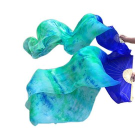 Nimiman Hand Made Colorful Belly Dance Dancing Silk Bamboo Long Fans Veils Tie-dyed 5 Colors (blue)