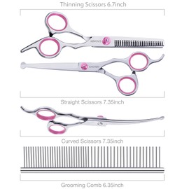 CADABY 5 in 1 Dog Grooming Scissors with Safety Round Tips, Dog Grooming Scissors Kit, 4CR Stainless Steel Professional Pet Grooming Shears for Dog, Cat,Sharp and Sturdy, Pink
