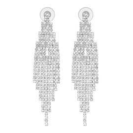 Yolev Long Tassel Earrings Crystal Chandelier Earring Bohemian Rhinestone Fringe Chain Earring Bridal Jewellery Silver Tassel Drop Dangle Earrings