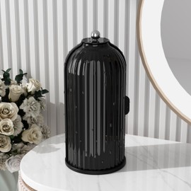 Growsun Rotating Makeup Brush Holder Organizer with Lid 360°Spinning Waterproof Makeup Organizer Countertop Cute Cosmetics Organizer for Vanity Bathroom, Dark Black