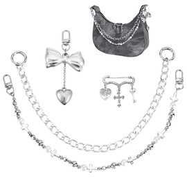 AHANDMAKER 4Pcs 4-in-1 Silver Bow Bag Charms Purse Handle Extender Chains Bowknot Cross Charm Decorative Purse Chain Strap Replacement for Handbag Wallet Crossbody Shoulder Bag