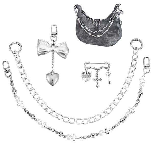 AHANDMAKER 4Pcs 4-in-1 Silver Bow Bag Charms Purse Handle Extender