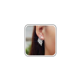 Andelaisi Boho Crystal Wing Earrings Rhinestone Wing Front Back Earrings Retro Crystal Feather Earrings Silver Cz Angel Wings Stud Earrings Crystal Ear Jacket Earrings Jewelry for Women