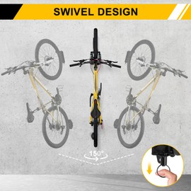 ZEMBSOYA Swivel Bike Wall Mount, Vertical Bicycle Hook Hangers, Space Saving Sturdy Wall Bike Rack for Home and Garage, Black, 4 Pack