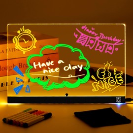 LED Drawing Board Children's Upgrade with On/Off Switch, Super Easy to Clean & Upgraded Stand - Transparent Acrylic Painting Board with 7 Neon Pens, 30 x 20 cm, Creative Gift for Children