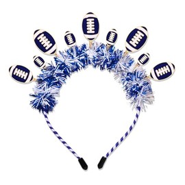 NLCAC Game Day Headband Glitter Tinsel Football Head Bopper Crown Headband Football Mom Accessories Game Day Outfits for Women(Blue White Football)