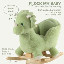 Rock My Baby Rocking Horse Green Dinosaur with Chair, Plush Stuffed Animal Rocker, Baby Rocker with Sweet Music, Wooden Rocking Horse Baby Animal Rocker,CPC Certified