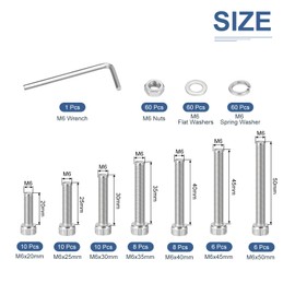 DTGN 238Pcs M6 Metric Screw Assortment, M6 Bolts Socket Head Screws, 304 Stainless Steel M6x20/25/30/35/40/45/50mm Hex Socket Head Cap Screws Bolt Set with Wrench, Washers