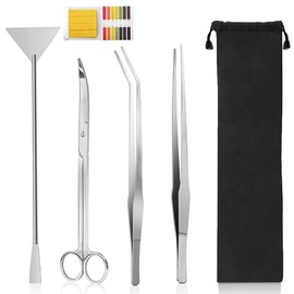 UDQYQ Pack of 4 Aquarium Aquascaping Tools, Premium Stainless Steel Water Plant Tools, Anti-Rust Tweezers, Scissors, Scraper Tool Set for Fish Tank Cleaning Plant Trimming (Silver)