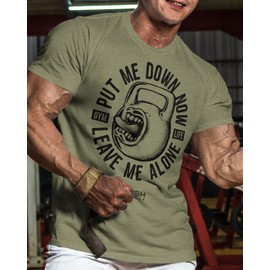 Workout Shirts for Men, Angry Kettlebell Gym Shirt Funny Sayings Lifting T-Shirt (X-Large, Kettlebell Military Green)