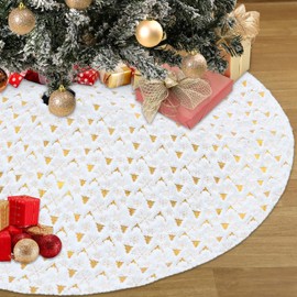 MEIVINES Christmas Tree Skirt Plush Round Christmas Tree Skirt Christmas Tree Blanket with Snowflake Sequins for Christmas Tree Decoration (48 Inches)