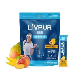 LivPur Electrolyte Drink Mix, Instant Hydration Powder with Vitamin C, B6, B12 & Essential Amino Acids for Muscle Support & Immune Health, Sports Essentials, Peach Mango Flavor, 15 Stick Packs