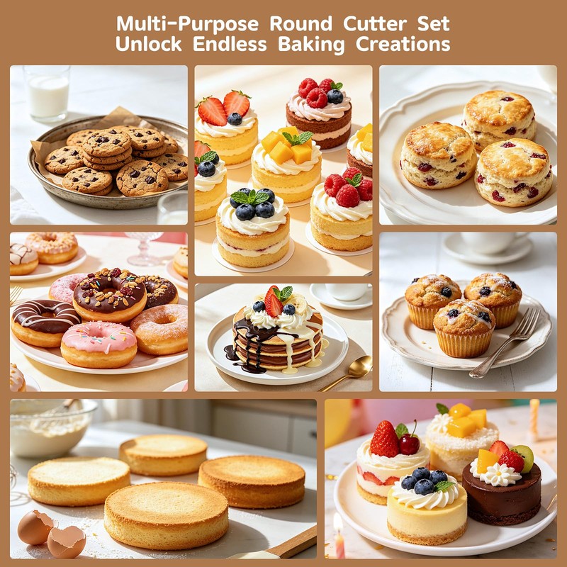 5 Pcs Round Cookie Cutter Set, Stainless Steel Circle Cookie