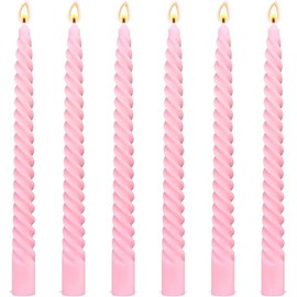 6 Pack 10 Inch Pink Spiral Taper Candles for Holiday Home Decoration, Unscented Dripless Twisted Candlesticks for Dinner Party Wedding Valentine's Day Baby Shower and Easter