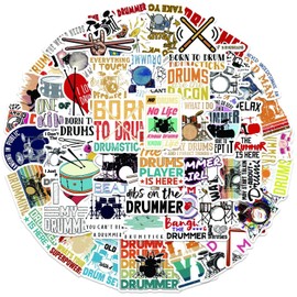 Rock Regal Drum Stickers for Laptop (50 Pieces), Gift for Children, Teenagers, Adults, Boys, Rock Drum Set Stickers, Waterproof Vinyl Stickers for Scrapbooking, Skateboard, Car, Luggage